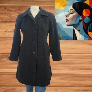 Anne Klein Women's Knee Length‎ Gray Wool Mohair Coat Size 1